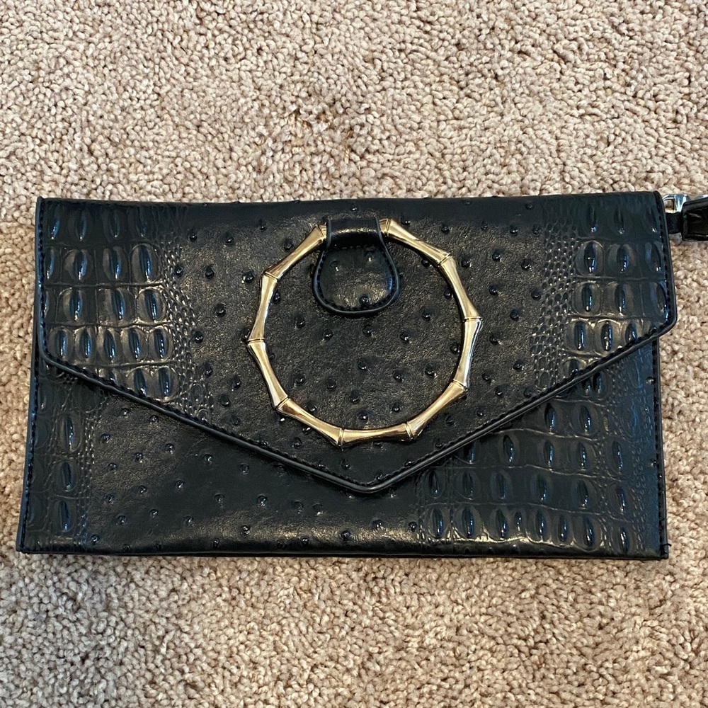 Elegant Black Clutch with Gold Accent
